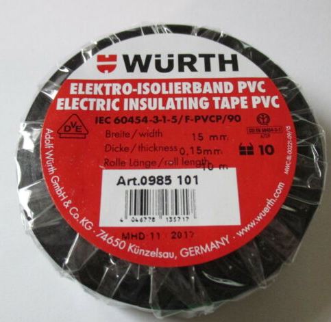 Insulating tape (WURTH) WURTH BLACK PVC 15MM/10M (0985101) — ČRN PVC 15MM/10M (0985101)
