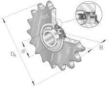 Roller chain idler sprocket units (INA) INA KSR25-L0-20-10-13-15 25×144×21 mm